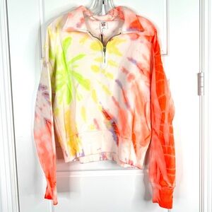 RE/DONE x HANES 70s Half Zip Cotton Sweatshirt Neon Space Dye NEW Size M Redone